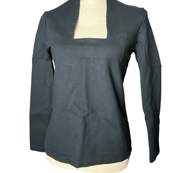 Kate Spade Saturday Top in Black Jersey Long Sleeves Square Neckline Size Small - Picture 1 of 5